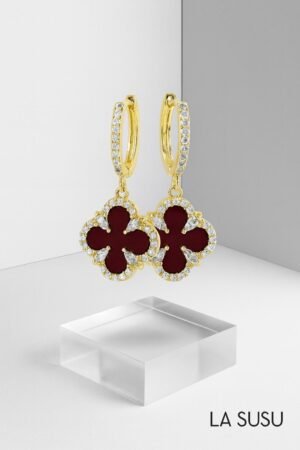 Cercei "Lucky Charm" cu Trifoi Roșu